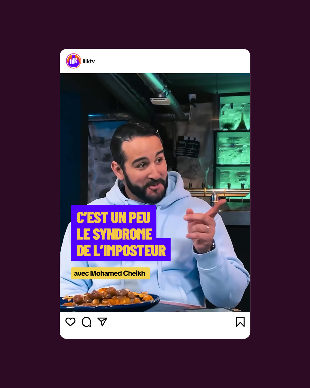 Une prévisualisation d'un post instagram dans lequel on voit le chef Mohamed Cheikh. Titre : « C'est un peu le syndrome de l'imposteur »